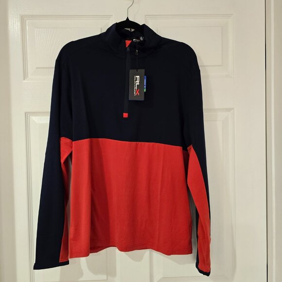 RLX Ralph Lauren Men's 1/4 Zip Performance Wicking Pullover Red Blue Sz Med NWT - Picture 2 of 8